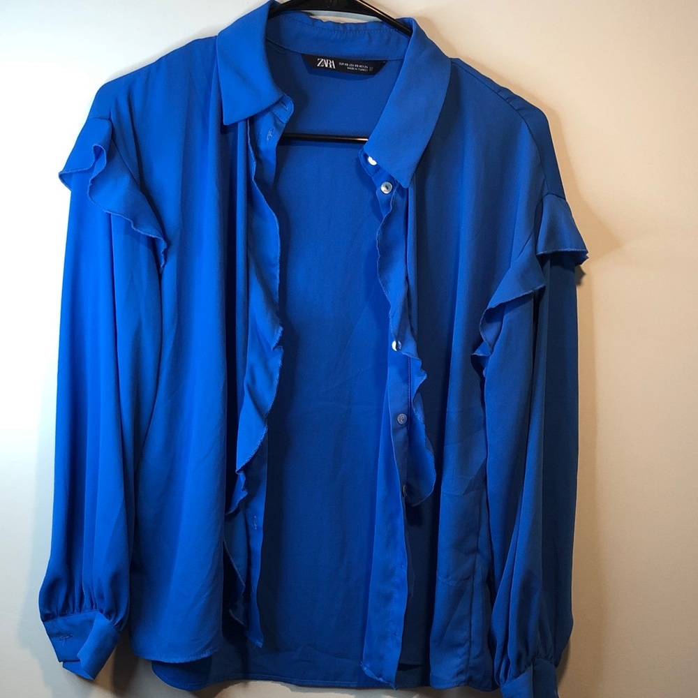 Zara Vibrant Blue Ruffle Shirt